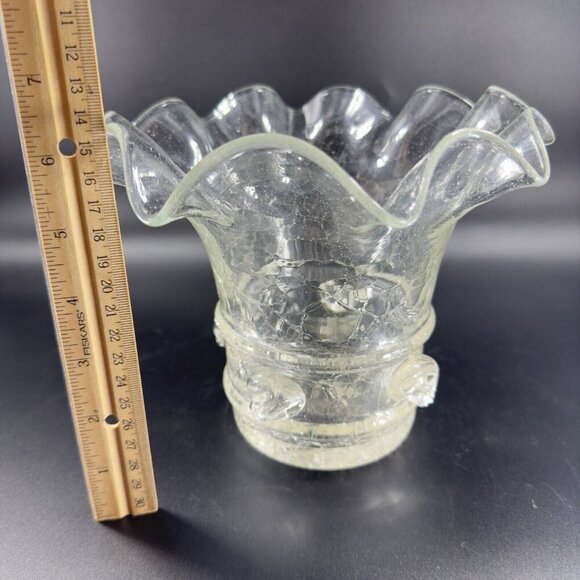 Vintage Clear Crackle Glads Ruffled Top Glass Vase Vessel Hand Blown Vase VTG - Picture 3 of 16